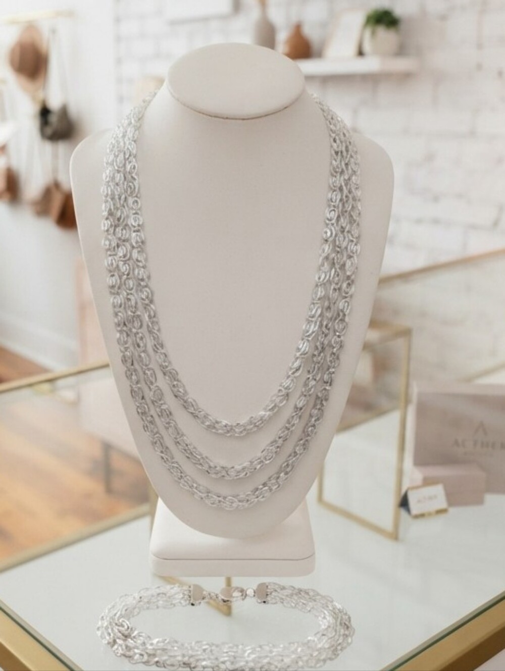 Elegant Silver Multi-Strand Rope Necklace and Bracelet Set By CELEBRITY NY